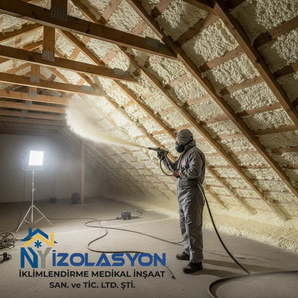 Çatı arası sprey poliüretan köpük ısı yalıtımı uygulaması - NY İzolasyon